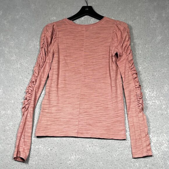 We the Free Top Womens XS Pink Ruched Long Sleeve Natasha Ruffle Shirt - Picture 7 of 10
